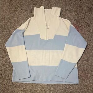 Blue and White Striped Turtleneck Sweater